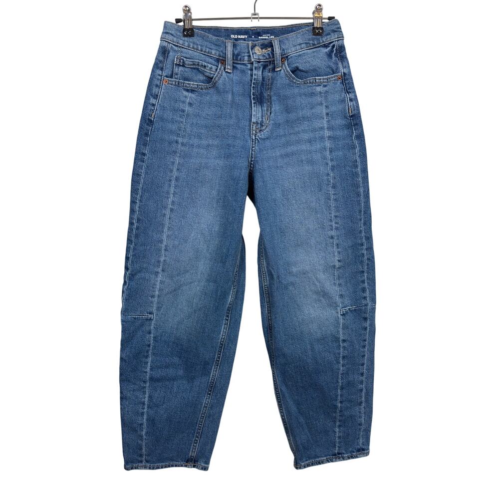 Old Navy Barrel Ankle Jeans Womens 0 Blue High Rise Stretch Vertical Front Seams